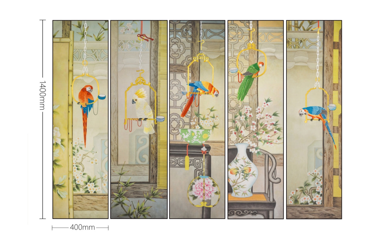 Bulk Order for Suzhou 3D Full-Embroidery Wall Art Featuring core 3D full-embroidery, high-quality materials & commercial standards. Ideal for hotel chains, enterprise groups, etc., for unified interior upgrades.Five - panel Parrot Picture-海智集-