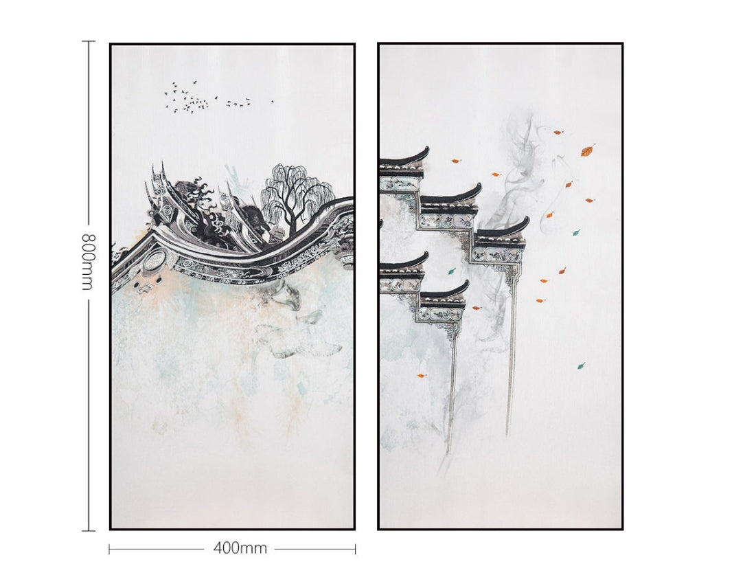 Commercial Suzhou Full Embroidery — framed, simulated silk, soft luster. Dual craftsmanship. Wholesale for decor firms, commercial use; home use too. Art decor for hotels, offices, residences.Ink - dyed-海智集-