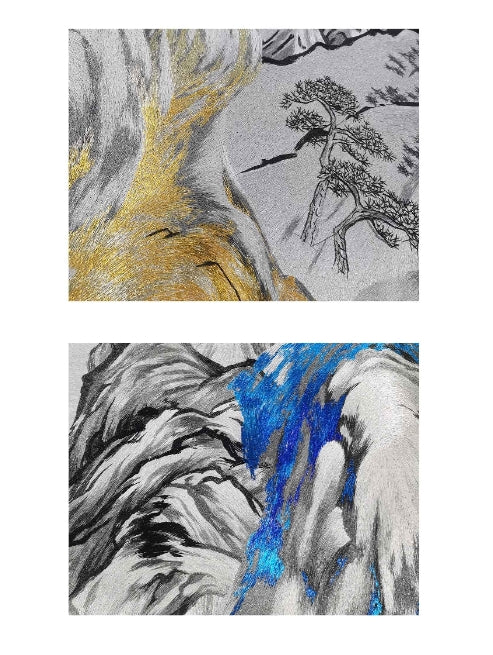 High-End Embroidery Decorative Painting - Suzhou Embroidery with Silk Full-Embroidery Craftsmanship | Commercial Space Soft Decoration Wall Hanging | Bulk Purchases Available with Customizable Patterns and Sizes.Gilded Mountains and Rivers-海智集-