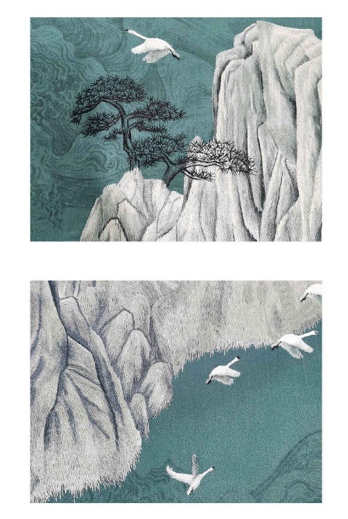 High-End Embroidery Decorative Painting - Suzhou Embroidery with Silk Full-Embroidery Craftsmanship | Commercial Space Soft Decoration Wall Hanging | Bulk Purchases Available with Customizable Patterns and Sizes.Emerald Waters and Verdant Mountains-海智集-