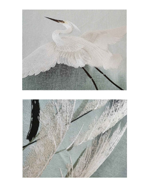 High-End Embroidery Decorative Painting - Suzhou Embroidery with Silk Full-Embroidery Craftsmanship | Commercial Space Soft Decoration Wall Hanging | Bulk Purchases Available with Customizable Patterns and Sizes.Egret Resting and Flying-海智集-