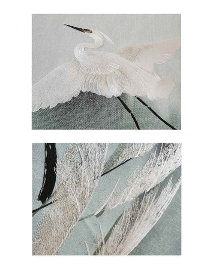 High-End Embroidery Decorative Painting - Suzhou Embroidery with Silk Full-Embroidery Craftsmanship | Commercial Space Soft Decoration Wall Hanging | Bulk Purchases Available with Customizable Patterns and Sizes.Egret Resting and Flying-海智集-