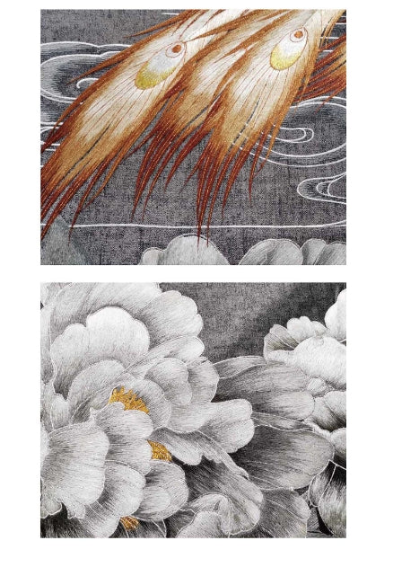 High-End Embroidery Decorative Painting - Suzhou Embroidery with Silk Full-Embroidery Craftsmanship | Commercial Space Soft Decoration Wall Hanging | Bulk Purchases Available with Customizable Patterns and Sizes.Phoenix Grace and Peony-海智集-