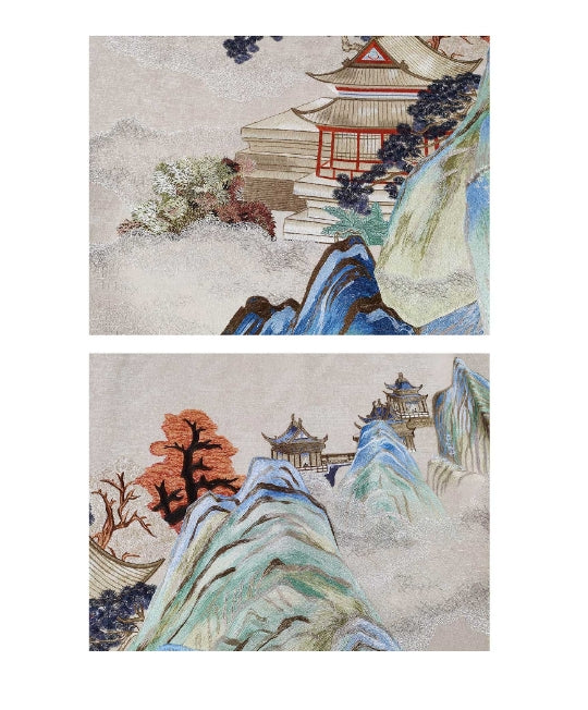 High-End Embroidery Decorative Painting - Suzhou Embroidery with Silk Full-Embroidery Craftsmanship | Commercial Space Soft Decoration Wall Hanging | Bulk Purchases Available with Customizable Patterns and Sizes.Spring River and Cloud Shadows-海智集-
