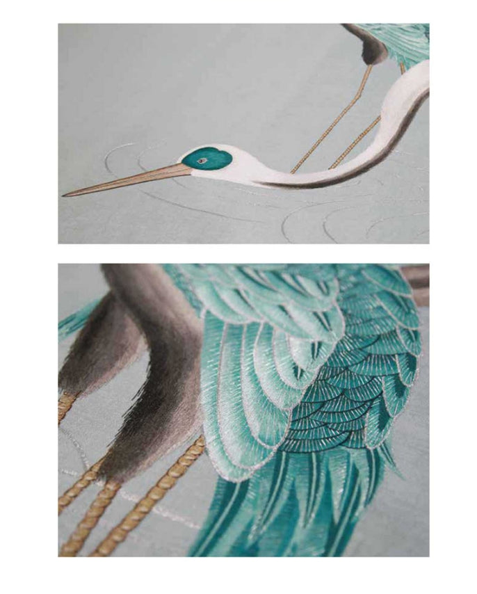 High-End Embroidery Decorative Painting - Suzhou Embroidery with Silk Full-Embroidery Craftsmanship | Commercial Space Soft Decoration Wall Hanging | Bulk Purchases Available with Customizable Patterns and Sizes.Leisurely Clouds and Wild Cranes-海智集-