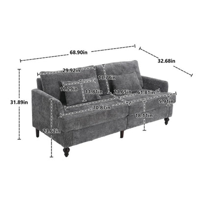 Mid Century Modern Chenille Fabric Loveseat Sofa, 2-Seat Upholstered Couch, Brown Wood Feet, Gray Chenille-海智集-Default-