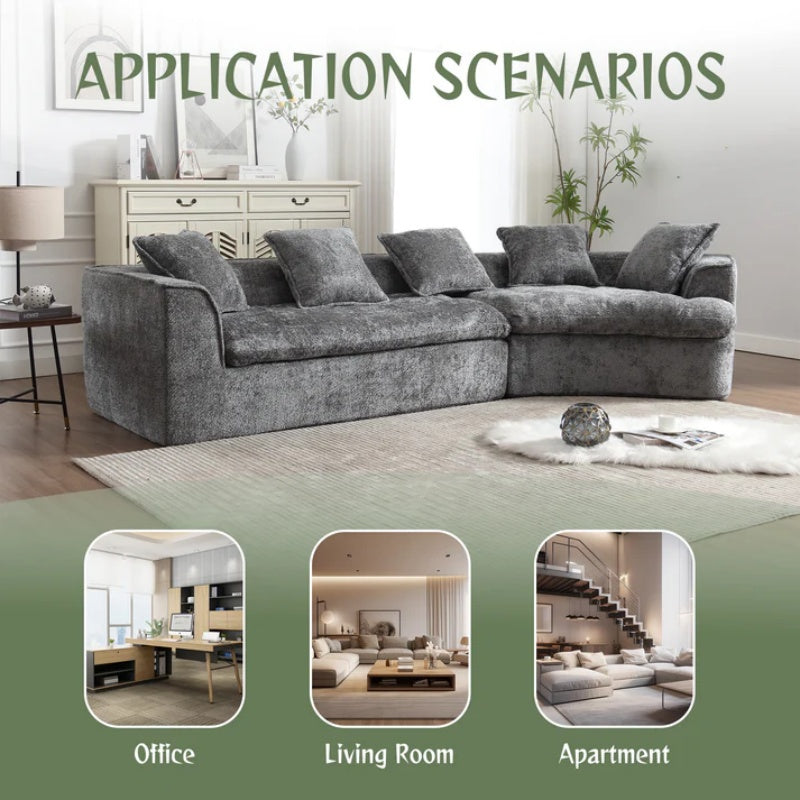 COOLMORE Boucle Sofa 3 Seater for Living Room Oversized Comfy Sofa unique double seat and corner construction for Apartment, Office Right Hand Facing (Gray)-海智集-Default-