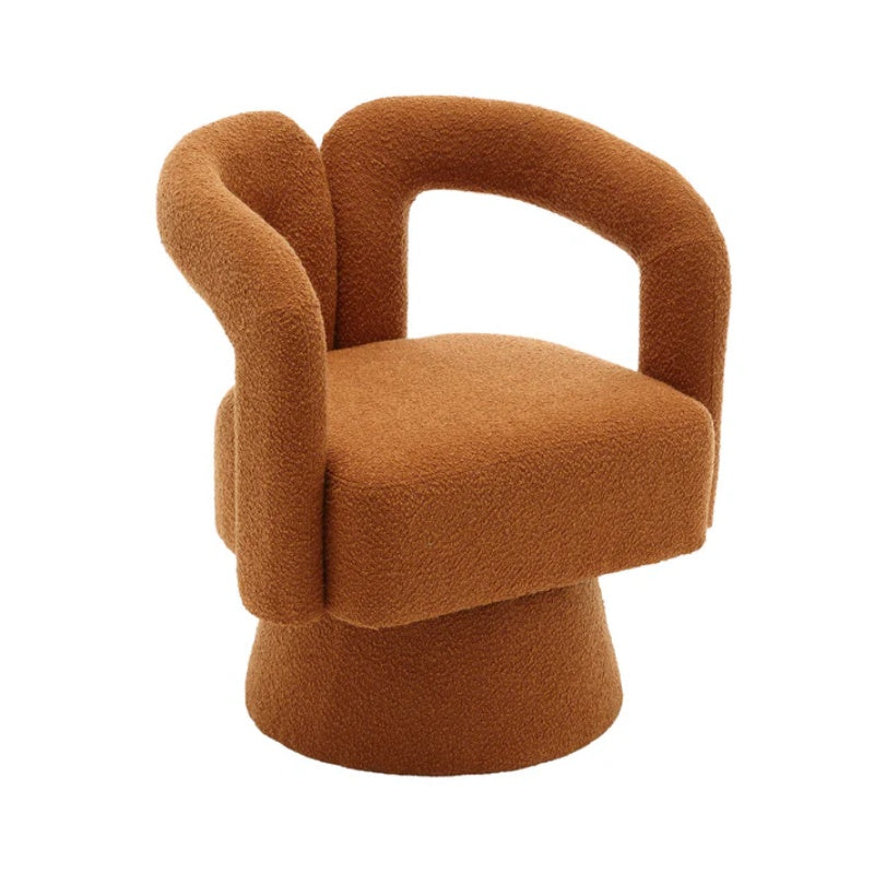 COOLMORE 360 Degree Swivel Cuddle Barrel Accent Chairs, Round Armchairs with Wide Upholstered, Fluffy Fabric Chair for Living Room, Bedroom, Office, Waiting Rooms (Orange Boucle)-海智集-Default-
