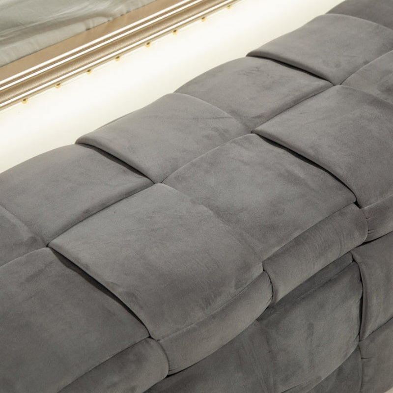 Stylish Velvet Storage Ottoman Bench with Safety Hinge for Living Room & Bedroom, Gray, 43.7'' x 17.32'' x 15.73''-海智集-Default-