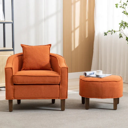 COOLMORE Accent Chair with Ottoman, Mid Century Modern Barrel Chair Upholstered Club Tub Round Arms Chair for Living Room-海智集-Default-
