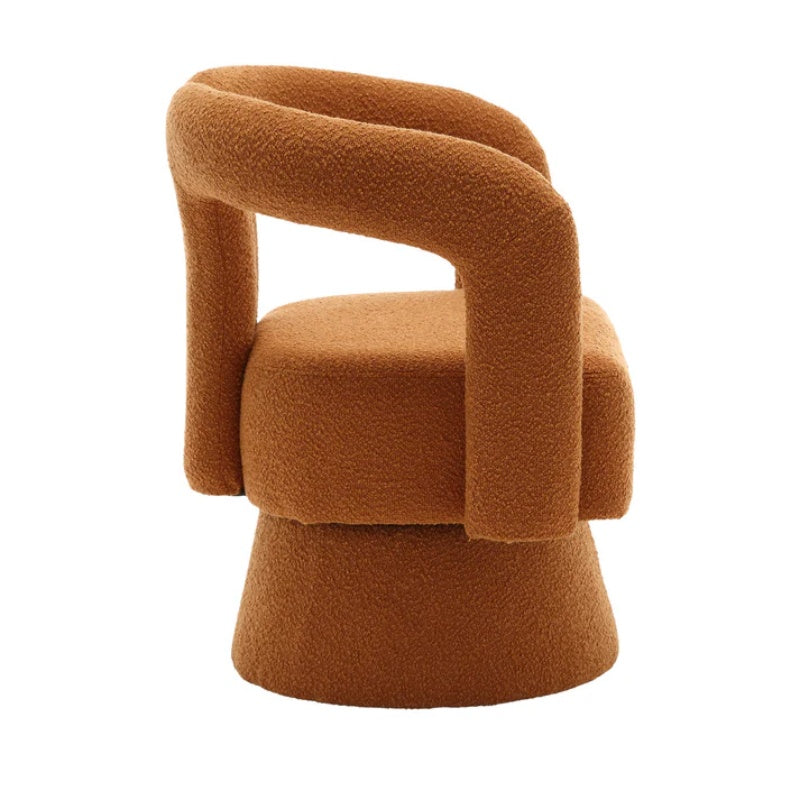 COOLMORE 360 Degree Swivel Cuddle Barrel Accent Chairs, Round Armchairs with Wide Upholstered, Fluffy Fabric Chair for Living Room, Bedroom, Office, Waiting Rooms (Orange Boucle)-海智集-Default-