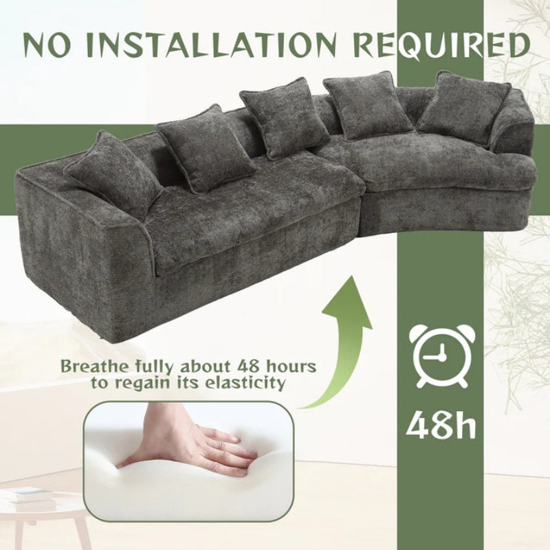 COOLMORE Boucle Sofa 3 Seater for Living Room Oversized Comfy Sofa unique double seat and corner construction for Apartment, Office Right Hand Facing (Gray)-海智集-Default-