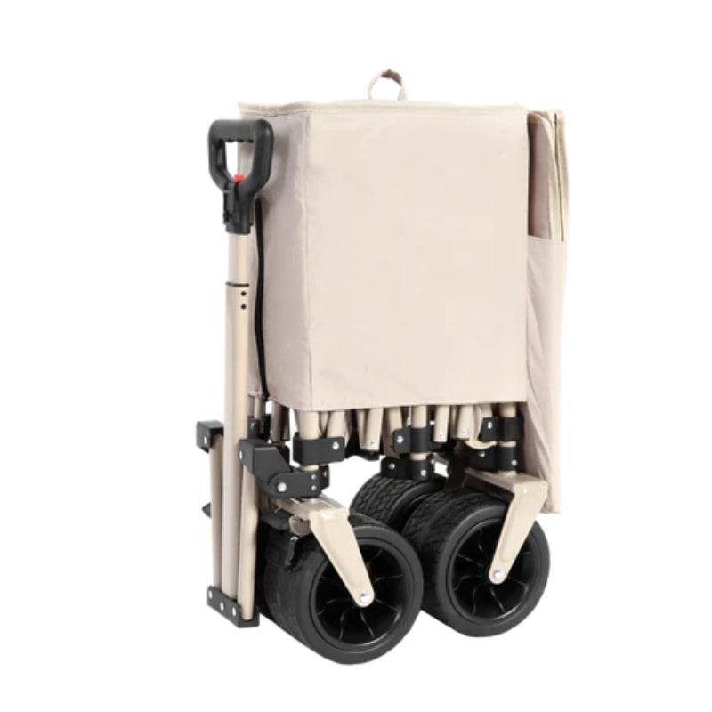 Beach Wagon,Collapsible Wagon 220lbs with Big Wheels Foldable Wagon Carts, Heavy Duty 300L Folding Utility Garden Cart with Big All-Terrain Beach Wheels & Drink Holders. Beige-海智集-Default-