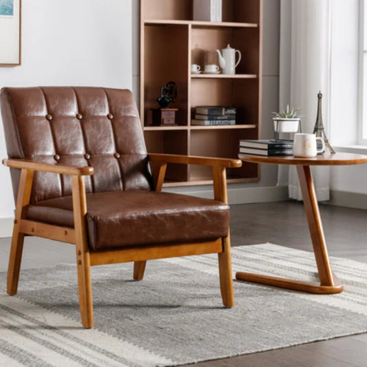 Leisure Chair with Solid Wood Armrest and Feet, Mid-Century Modern Accent chair, for Living Room Bedroom Studio chair-海智集-Default-