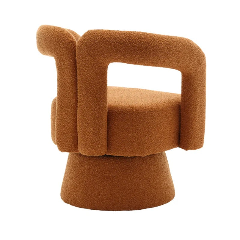 COOLMORE 360 Degree Swivel Cuddle Barrel Accent Chairs, Round Armchairs with Wide Upholstered, Fluffy Fabric Chair for Living Room, Bedroom, Office, Waiting Rooms (Orange Boucle)-海智集-Default-