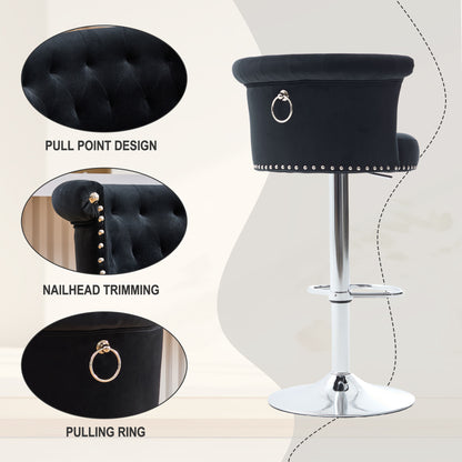 COOLMORE Velvet Bar Stool Set of 2, Adjustable Swivel Bar Stools with Silver Plated Metal Leg, Chrome Nailhead, Counter Height Chair for Kitchen,Dining Room-海智集-Default-