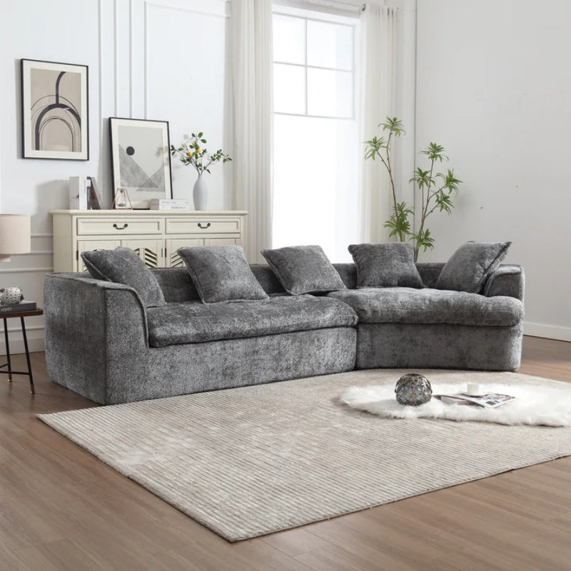 COOLMORE Boucle Sofa 3 Seater for Living Room Oversized Comfy Sofa unique double seat and corner construction for Apartment, Office Right Hand Facing (Gray)-海智集-Default-