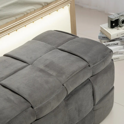 Stylish Velvet Storage Ottoman Bench with Safety Hinge for Living Room & Bedroom, Gray, 43.7'' x 17.32'' x 15.73''-海智集-Default-