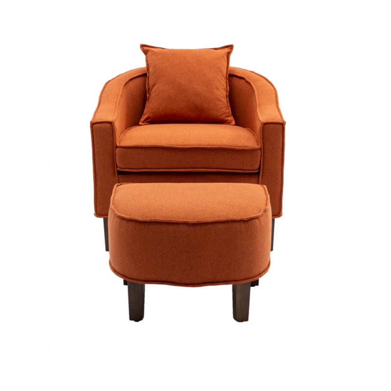 COOLMORE Accent Chair with Ottoman, Mid Century Modern Barrel Chair Upholstered Club Tub Round Arms Chair for Living Room-海智集-Default-