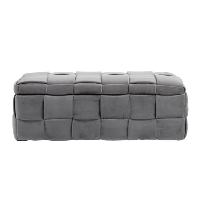 Stylish Velvet Storage Ottoman Bench with Safety Hinge for Living Room & Bedroom, Gray, 43.7'' x 17.32'' x 15.73''-海智集-Default-