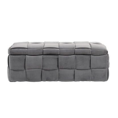 Stylish Velvet Storage Ottoman Bench with Safety Hinge for Living Room & Bedroom, Gray, 43.7'' x 17.32'' x 15.73''-海智集-Default-