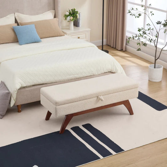COOLMORE Teddy wool fabric, solid wood feet for solid weighing, and bed end stool with storage function-海智集-Default-