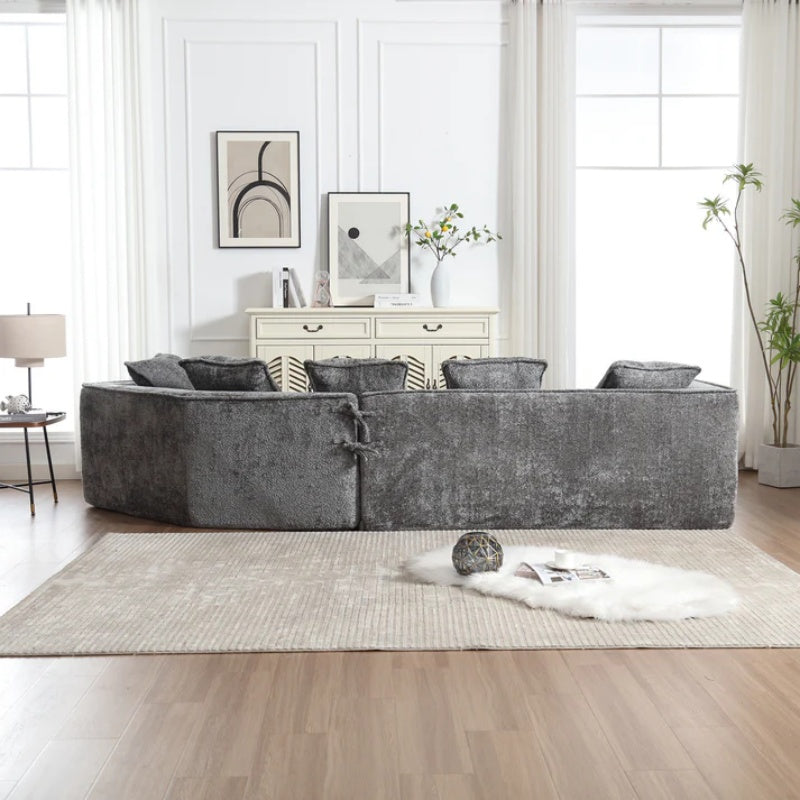 COOLMORE Boucle Sofa 3 Seater for Living Room Oversized Comfy Sofa unique double seat and corner construction for Apartment, Office Right Hand Facing (Gray)-海智集-Default-
