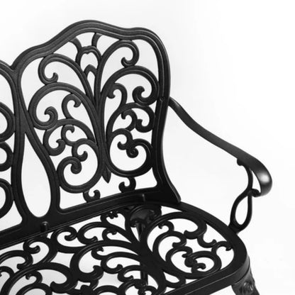 Patio Garden Bench Metal Park Bench Cast Aluminum Outdoor Furniture with Floral Rose for Patio,Park,Lawn,Yard Black-海智集-Default-