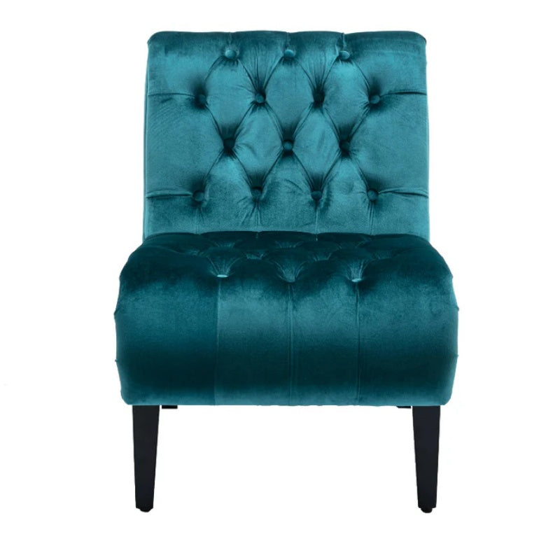COOLMORE Modern Velvet Armless Accent Living Room Chair / Leisure Chair,Upholstered Fabric Button Comfortable Chair with Wooden Legs for Bedroom, Living Room, Office (Teal Velvet)-海智集-Default-