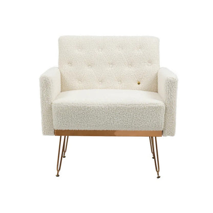 COOLMORE Armchair Single Sofa Modern Tufted Upholstered Side Reading Chairs with Arm and Gold Metal Leg for Living Room Bedroom (White teddy )-海智集-Default-