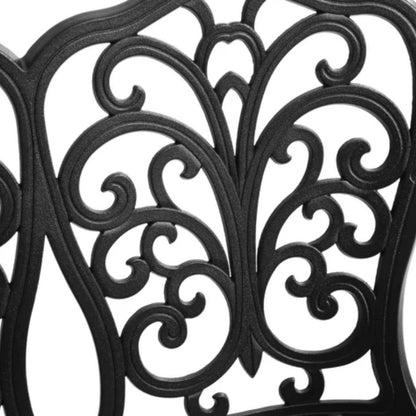 Patio Garden Bench Metal Park Bench Cast Aluminum Outdoor Furniture with Floral Rose for Patio,Park,Lawn,Yard Black-海智集-Default-