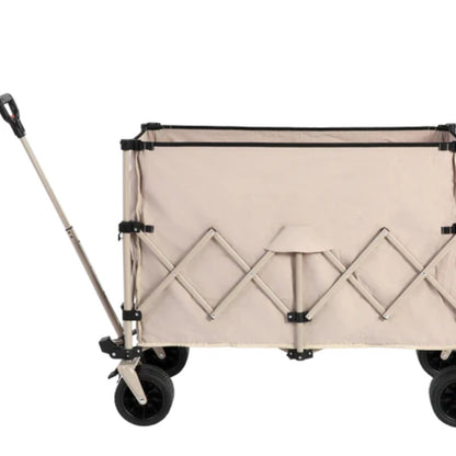 Beach Wagon,Collapsible Wagon 220lbs with Big Wheels Foldable Wagon Carts, Heavy Duty 300L Folding Utility Garden Cart with Big All-Terrain Beach Wheels & Drink Holders. Beige-海智集-Default-