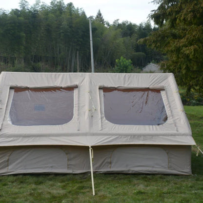 9.8 x13ft Inflatable Camping Tents with Hand Pump, Air Glamping Tents, Easy Setup Waterproof and Windproof Blow up Tent, 4 Seasons Oxford Cabin Tent with Mesh & Chimney Window. Beige-海智集-Default-