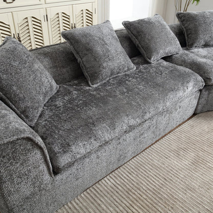 COOLMORE Boucle Sofa 3 Seater for Living Room Oversized Comfy Sofa unique double seat and corner construction for Apartment, Office Right Hand Facing (Gray)-海智集-Default-