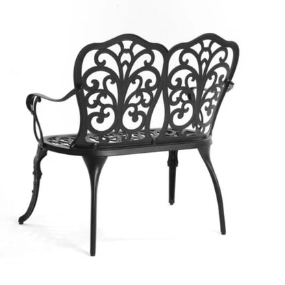 Patio Garden Bench Metal Park Bench Cast Aluminum Outdoor Furniture with Floral Rose for Patio,Park,Lawn,Yard Black-海智集-Default-
