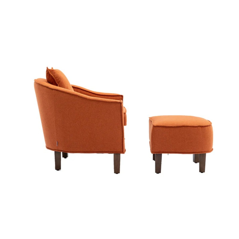 COOLMORE Accent Chair with Ottoman, Mid Century Modern Barrel Chair Upholstered Club Tub Round Arms Chair for Living Room-海智集-Default-
