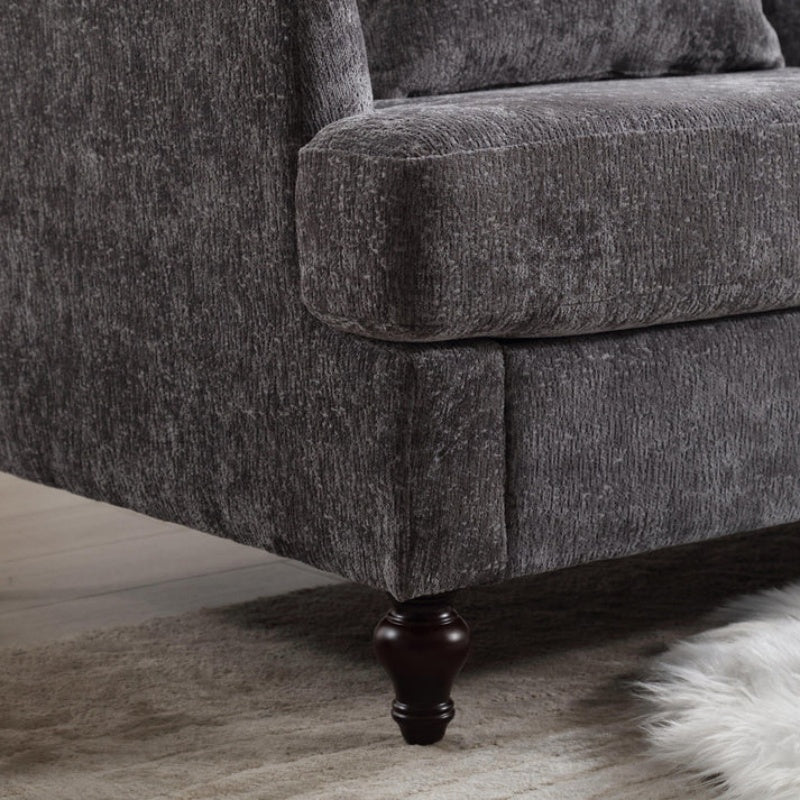 Mid Century Modern Chenille Fabric Loveseat Sofa, 2-Seat Upholstered Couch, Brown Wood Feet, Gray Chenille-海智集-Default-