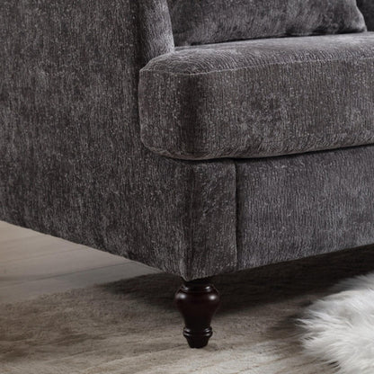 Mid Century Modern Chenille Fabric Loveseat Sofa, 2-Seat Upholstered Couch, Brown Wood Feet, Gray Chenille-海智集-Default-