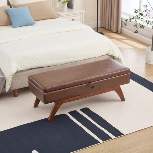 COOLMORE Teddy wool fabric, solid wood feet for solid weighing, and bed end stool with storage function-海智集-Default-