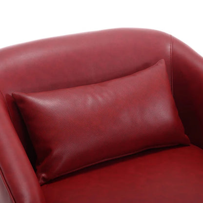 Swivel Barrel Chair, Comfy Round Accent Sofa Chair, 360 Degree Swivel, Wine Red PU, for Living Room, Office, Lounge-海智集-Default-