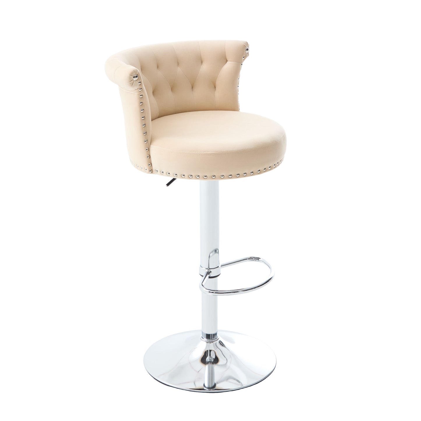 COOLMORE Velvet Bar Stool Set of 2, Adjustable Swivel Bar Stools with Silver Plated Metal Leg, Chrome Nailhead, Counter Height Chair for Kitchen,Dining Room-海智集-Default-