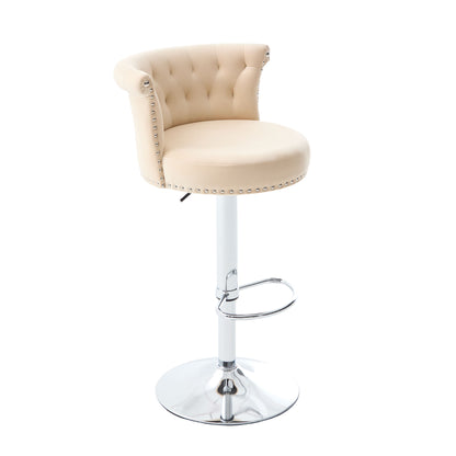 COOLMORE Velvet Bar Stool Set of 2, Adjustable Swivel Bar Stools with Silver Plated Metal Leg, Chrome Nailhead, Counter Height Chair for Kitchen,Dining Room-海智集-Default-