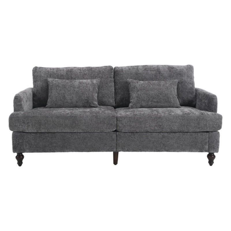 Mid Century Modern Chenille Fabric Loveseat Sofa, 2-Seat Upholstered Couch, Brown Wood Feet, Gray Chenille-海智集-Default-