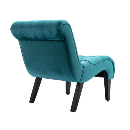 COOLMORE Modern Velvet Armless Accent Living Room Chair / Leisure Chair,Upholstered Fabric Button Comfortable Chair with Wooden Legs for Bedroom, Living Room, Office (Teal Velvet)-海智集-Default-