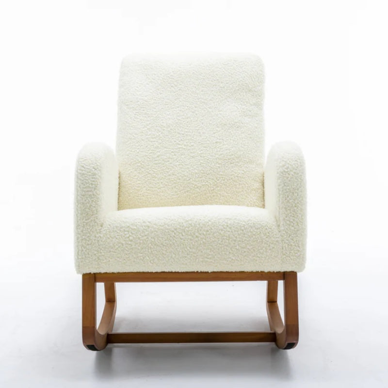 COOLMORE Rocking Chair, Modern Glider Chair, Recliner Armchair with Wood Legs and Side Pocket, Nursery Rocking Accent Chair with High Back for Living Room Bedroom (White Teddy)-海智集-Default-