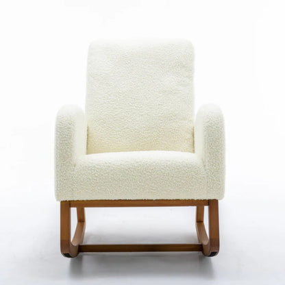 COOLMORE Rocking Chair, Modern Glider Chair, Recliner Armchair with Wood Legs and Side Pocket, Nursery Rocking Accent Chair with High Back for Living Room Bedroom (White Teddy)-海智集-Default-