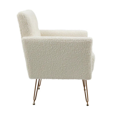 COOLMORE Armchair Single Sofa Modern Tufted Upholstered Side Reading Chairs with Arm and Gold Metal Leg for Living Room Bedroom (White teddy )-海智集-Default-