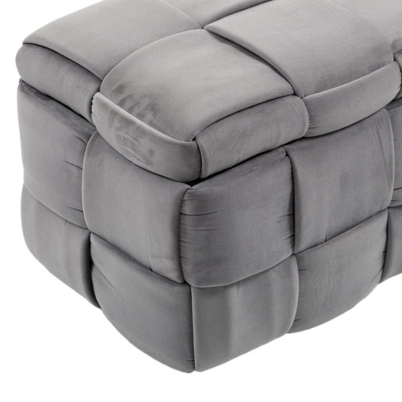 Stylish Velvet Storage Ottoman Bench with Safety Hinge for Living Room & Bedroom, Gray, 43.7'' x 17.32'' x 15.73''-海智集-Default-