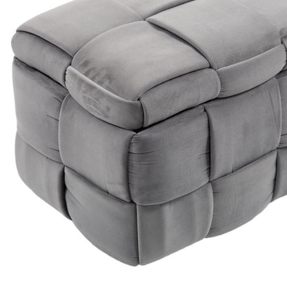 Stylish Velvet Storage Ottoman Bench with Safety Hinge for Living Room & Bedroom, Gray, 43.7'' x 17.32'' x 15.73''-海智集-Default-