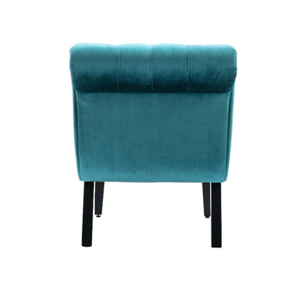 COOLMORE Modern Velvet Armless Accent Living Room Chair / Leisure Chair,Upholstered Fabric Button Comfortable Chair with Wooden Legs for Bedroom, Living Room, Office (Teal Velvet)-海智集-Default-